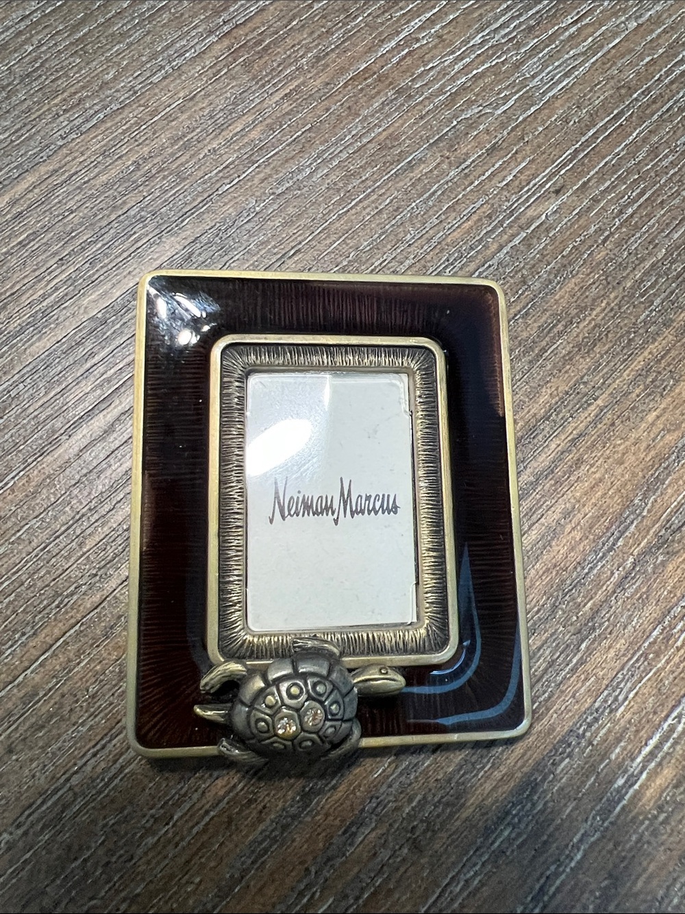 Neiman Marcus Burgundy and Gold Turtle Accent Mini Picture Frame